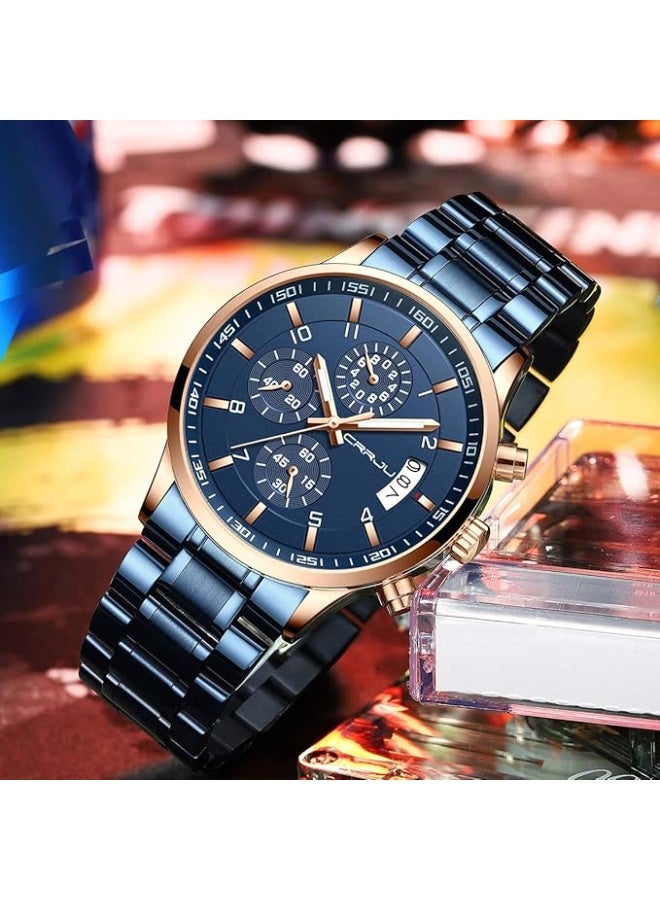 CRRJU Men's Fashion Stainless Steel Watches Date Waterproof Chronograph Wristwatches,Black Steel Band Waterproof Quartz Watch for Men - Image 3